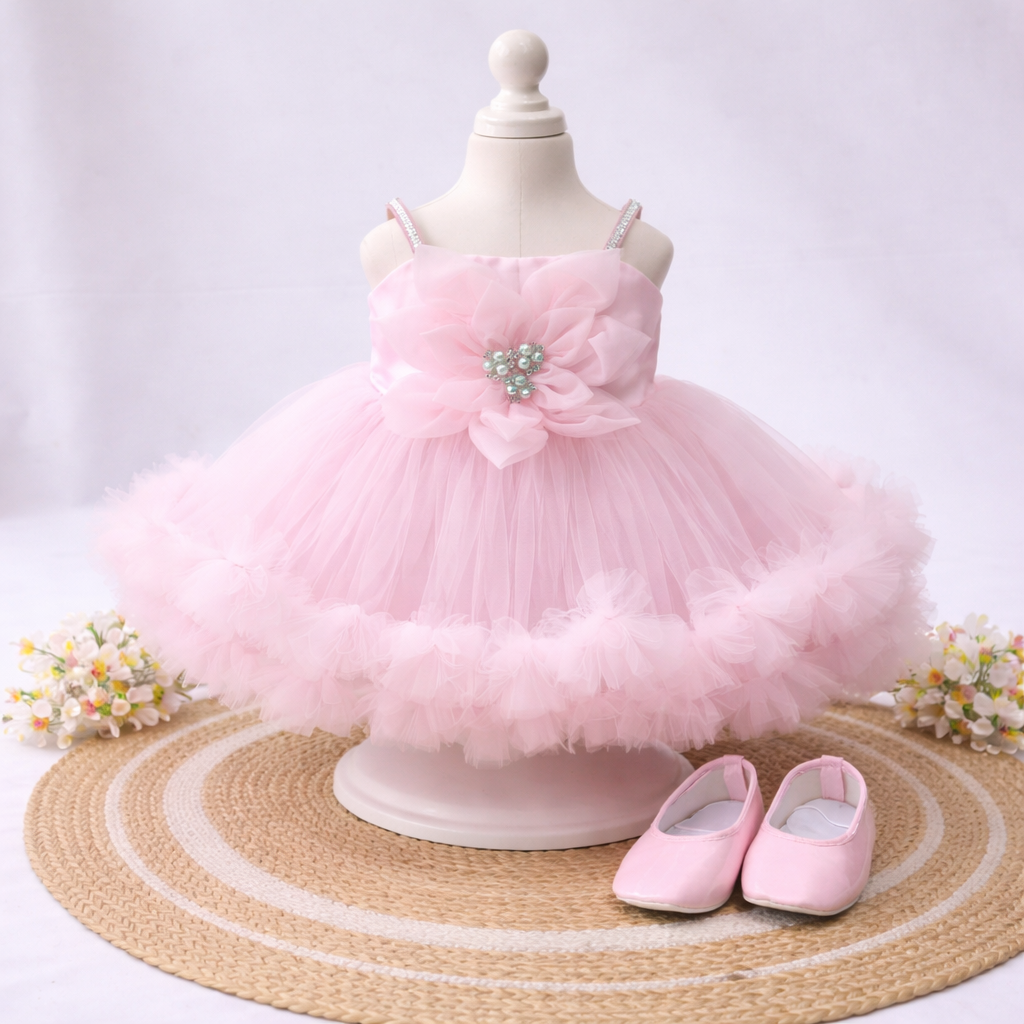 PInk Net Frock Sleeves for Girls | Elegant Dress for Kids | Stylish Sleeveless frock